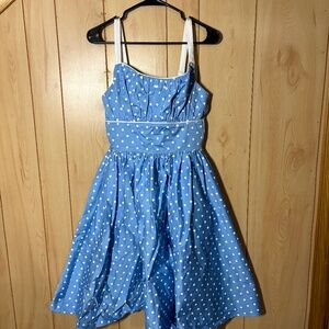 Vixen by Micheline Pitt - Ingenue swing dress in light blue with white polka dot